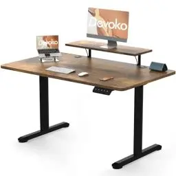 Produktbild: Devoko Höhenverstellbarer Schreibtisch Elektrisch 120×60cm Con Soporte para Monitor, Schreibtisch Höhenverstellbar Elektrisch mit 2 Höhen Memory-Steuerung, Ergonomisches Sitz-Stehpult (Vintagebraun)
