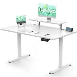 Produktbild: Devoko Höhenverstellbarer Schreibtisch Elektrisch 120×60cm Con Soporte para Monitor, Schreibtisch Höhenverstellbar Elektrisch mit 2 Höhen Memory-Steuerung, Ergonomisches Sitz-Stehpult (Weiß)