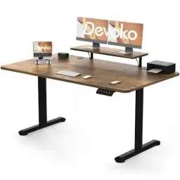 Produktbild: Devoko Höhenverstellbarer Schreibtisch Elektrisch 160×70cm Con Soporte para Monitor, Schreibtisch Höhenverstellbar Elektrisch mit 2 Höhen Memory-Steuerung, Ergonomisches Sitz-Stehpult (Vintagebraun)