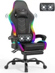 Produktbild: Devoko LED Gaming Stuhl mit Massage, Computerstuhl mit Fußstütze Massage-Lendenkissen, Racing Gamer Stuhl Ergonomisch mit Verstellbare Kopfstütze, Bürostuhl Gaming Stuhl 130 kg belastbarkeit,Schwarz