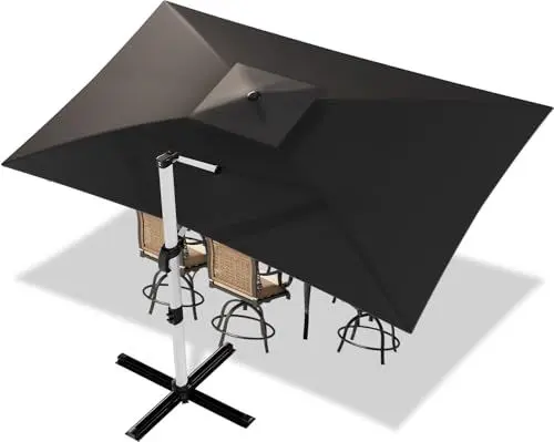 Produktbild: Devoko Sonnenschirm Balkon 300x380x260 cm Alu Ampelschirm mit Abdeckung, Wasserabweisend Gartenschirm mit Kurbel,Sonnenschutz UV50+,360°Rotation,Grau