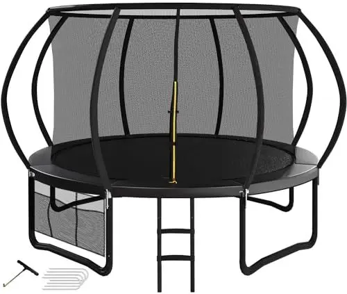 Produktbild: Devoko Trampolin Outdoor Ø 228/305/366/427 cm, vom TÜV Rheinland GS-Zertifikat, Kindertrampolin Gartentrampolin mit Sicherheitsnetz, Rundes Riesentrampolin mit Leiter und Schuhbeutel