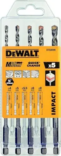 Produktbild: DEWALT DT60099-QZ (Mehrzweckbohrer Set 5-tlg. Inhalt: Ø 4, 5, 6, 8 mm, geeignet für Holz, Kunststoff, Baustahl, NE Metall, sowie Mauerwerk, für den Einsatz in Bohr und Schlagbohrmaschinen, schlagfest)