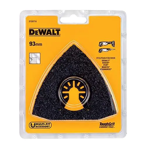 Produktbild: DeWalt Hartmetall-Raspel (Multitool-Zubehör- zum groben Schleifen von Fliesenkleber, Beton und Holz, optimierte Hartmetall-Körnung für effektiven Materialabtrag) DT20719, 93 x 93 mm