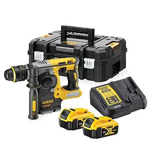Produktbild: DEWALT SDS-plus XR Akku-Kombihammer/Schlagbohrmaschine (18V, bürstenlos, 24mm, ideal für Bohranker/Befestigungslöcher, 2x 18V / 5 Ah Li-Ion Akkus, Ladegerät, T-STAK Box), DCH273P2T-QW