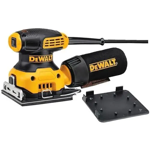 Produktbild: DeWalt Vibratiosnschleifer/ Schwingschleifer (230 Watt, Schwingkreis-ø 1.6 mm, Schleifplatte 108 x 115 mm, Klettfix, AirLock kompatibel, inkl. Staubfangsack und Absaugadapter) DWE6411, Gelb / Schwarz