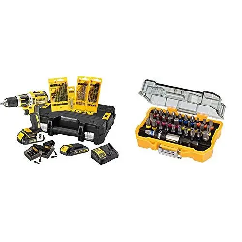 Produktbild: DeWalt XR Akku-Schlagbohrschrauber Set DCK795S2T – Schlagbohrmaschine mit 2-Gang-Vollmetallgetriebe & bürstenlosem Motor zum Schrauben & 32-tlg. Schrauberbit-Set