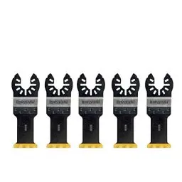 Produktbild: Dewalt 5er-Pack Titan Metall-Sägeblatt DT20727 (passend für Dewalt Multi Tool DWE315, DCS355 u. gängige oszillierende Werkzeuge, 43x30 mm, zum Einsatz in Holz, Metall, Holz mit. Nägeln, Kunststoff)