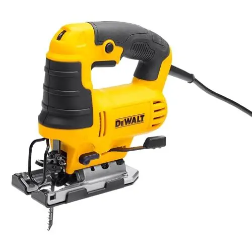 Produktbild: Dewalt 650 Watt Pendelhub-Stichsäge DWE349 (3-facher Pendelhub, mit Blasvorrichtung, robuster Alu-Sägeschuh, Neigungswinkel werkzeuglos einstellbar, inkl. Sägeschuh-Schutzauflage & Stichsägeblatt)