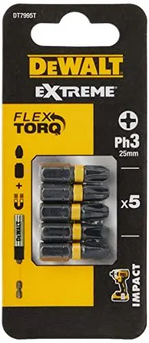 Produktbild: DEWALT Extreme Flextorq Schrauber-Bit DT7995T (Ph3, 25mm Gesamtlänge, hohe Passgenauigkeit, lange Standzeit, für alle Schraubarbeiten), 5 Stück