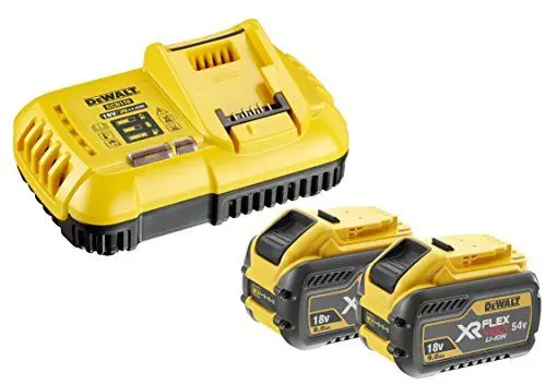 Produktbild: Dewalt XR Flexvolt Akku-Starterset DCB118X2-QW (bestehend aus 2x XR Flexvolt Akkus 54V, System-Schnellladegerät, als Starterset für die 54V Serie von Dewalt, auch als Ergänzung geeignet), schwarz/gelb