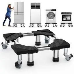 Produktbild: DEWEL Waschmaschine Sockel Untergestell mit 4 Füße+4 Räder für Waschmaschine Trockner Kühlschrank Gefrierschrank, Verstellbare Rostfreier Stahl Podest (Einstellbare: 54.5-67cm)