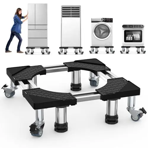 Produktbild: DEWEL Waschmaschine Sockel Untergestell mit 4 Füße+4 Räder für Waschmaschine Trockner Kühlschrank Gefrierschrank, Verstellbare Rostfreier Stahl Podest (Einstellbare: 54.5-67cm)