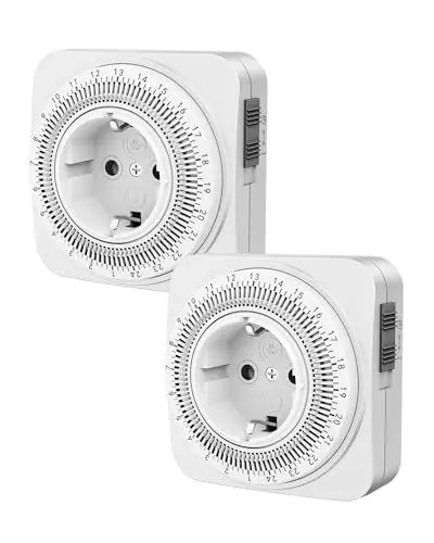 Produktbild: DEWENWILS Mechanische Zeitschaltuhr Steckdose, Schaltuhr Steckdose Zeitschaltuhren, 24 Stunden Mini Zeitschaltuhr mit 96 Segmente, Zeitschaltuhr Analog für Kaffeemaschine, 2 Packs, Timer