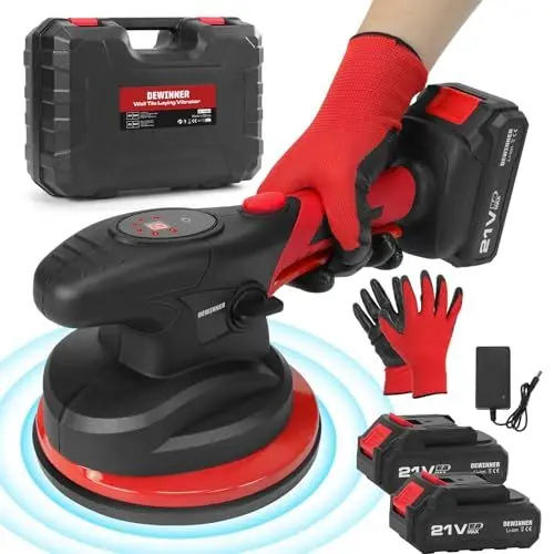 Produktbild: DEWINNER Fliesenvibrator, Fliesenmaschinen 6 Gänge Einstellbar, Fliesenrüttler mit akku Vakuum Saugheber für 0,3-2m Fliesen, 120kg Adsorption (Mit 2 Akkus und LCD-Display)