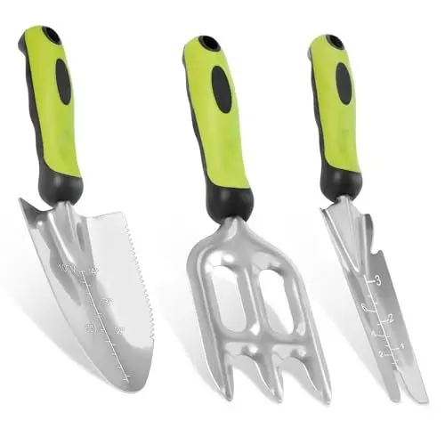 Produktbild: DEWINNER Garten Werkzeug Set, 3 Stücke Edelstahl Gartengeräte Set mit Schaufel für Gartenbau, Handgabel, Unkrautschneider, für Bonsai Werkzeug Pflanze, Topfblumen, lose Erde, Geschenke für Gärtner