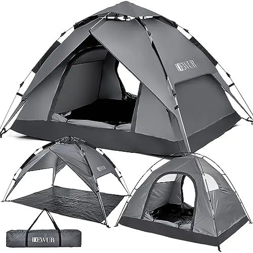 Produktbild: DEWUR Pop Up Zelt 3 Personen Wasserdicht Kuppelzelt Familie Strandzelt Pavillonzelt Schattenzelt Sonnen UV-Schutz für Trekking, Camping, Outdoor, Festival