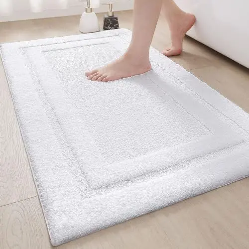 Produktbild: DEXI Badematte rutschfest, waschbar Badezimmerteppich Mikrofaser Badteppich weich Badvorleger Saugfähige Duschvorleger für Dusche, Badewanne, Toilette - 60 x 110cm, Weiß