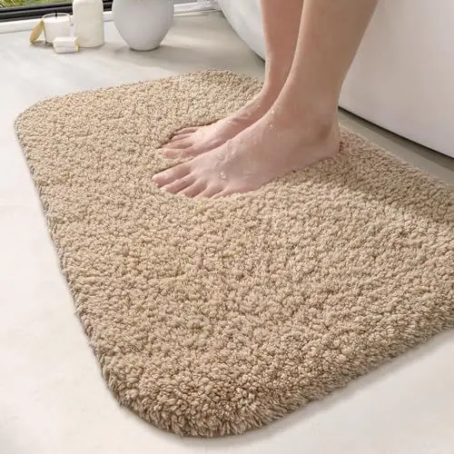 Produktbild: DEXI Badematte rutschfeste 60 x 90 cm, Badteppich Waschbar, Absorbierende weicher Badezimmerteppich, Mikrofaser Badvorleger für Dusche,Badewanne und Waschbecken, Beige