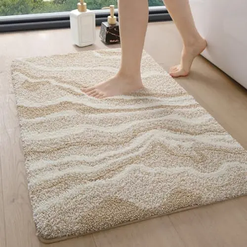 Produktbild: DEXI Badezimmerteppich 44 x 76 cm, Badvorleger rutschfest waschbar, Badematte Mikrofaser Saugfähig, weicher Badematten & Badteppiche für Dusche, Badezimmer, Waschküche, Beige