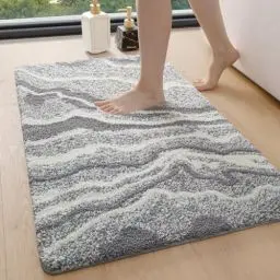 Produktbild: DEXI Badezimmerteppich 44 x 76 cm, Badvorleger rutschfest waschbar, Badematte Mikrofaser Saugfähig, weicher Badematten & Badteppiche für Dusche, Badezimmer, Waschküche, Grau