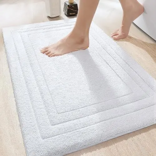Produktbild: DEXI Badezimmerteppich 60 x 110 cm, weicher Badematte, rutschfest waschbar Badvorleger, Saugfähige Duschvorleger für Badezimmer, Dusche, Weiß