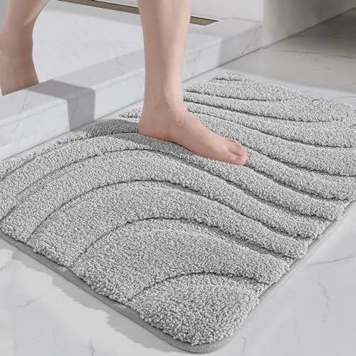 Produktbild: DEXI Badteppich rutschfest 60 x 110cm, weicher Mikrofasern Badematte, Wasserabsorbierende Badezimmerteppich, Maschinenwaschbar Badvorleger für Badewanne, Dusche und Badezimmer - Hellgrau