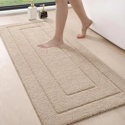 Produktbild: DEXI Badteppich rutschfeste,weicher Badezimmerteppich Wasserabsorbierend Badematte maschinenwaschbar Badvorleger für Dusche,Badewanne und Toilette, Beige, 61 x 152 cm