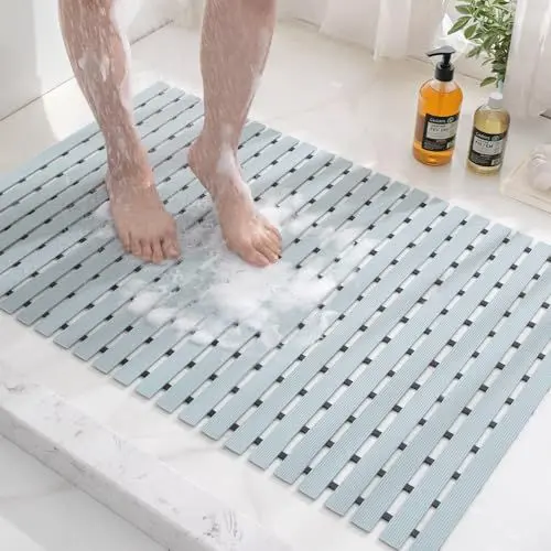 Produktbild: DEXI Duschmatte rutschfest 43 x 67 cm, Antirutschmatte Badewannenmatte mit Abflusslöchern, Leicht Trocknend, Waschbar Duschmatten für Badewanne, Grau