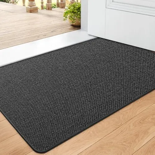 Produktbild: DEXI Fußmatte Innen 44 x 75cm, rutschfest Schmutzfangmatte, waschbar Fussmatte, Dünne Eingangstürmatte, Strapazierfähige Türmatte für Innenbereich, Dunkelgrau
