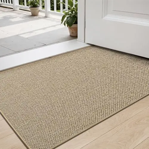 Produktbild: DEXI Fußmatte Innen 80 x 120cm, rutschfest Schmutzfangmatte, waschbar Fussmatte, Dünne Eingangstürmatte, Strapazierfähige Türmatte für Innenbereich, Beige