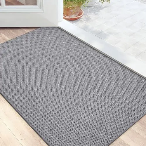Produktbild: DEXI Fußmatte Innen 61 x 92 cm, rutschfeste Fussmatte waschbar, absorbierend Schmutzfangmatte, wasserdicht Türmatte für Hund, Haustür, Patio, Grau