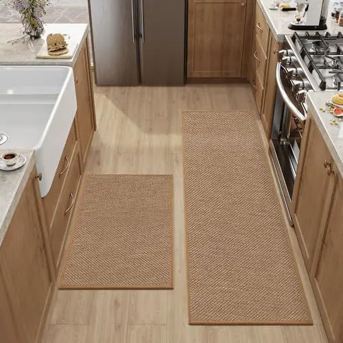Produktbild: DEXI Küchenläufer rutschfest 2 Stück, Küchenteppich Waschbar, Hochwertige Küchenmatten, Teppich Läufer Flur für Küche, Terrasse & Wohnraum, (43.5x75CM + 43.5x150CM, Braun)