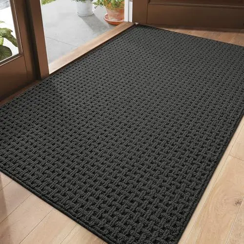 Produktbild: DEXI Schmutzfangmatte Innen 92 x 152 cm, rutschfest Fußmatte, absorbierend Fussmatte, waschbar Türmatte für Hund, Eingang, Haustür & Flur, Grau