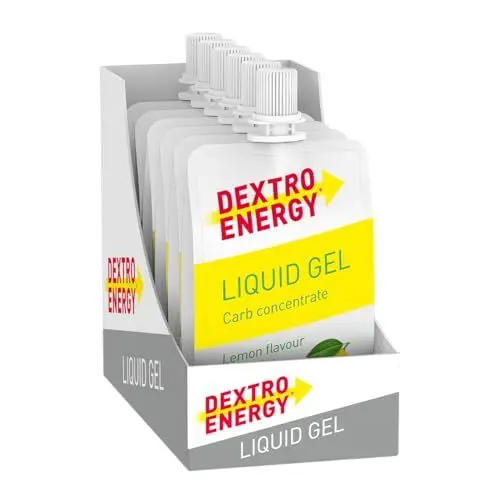 Produktbild: DEXTRO ENERGY LIQUID GEL LEMON + CAFFEINE - 6x60ml (6er Pack) - Energy Gel aus schnell verfügbaren Kohlenhydraten, Traubenzucker Gel, Koffein Booster, Energy Riegel Alternative, für Ausdauersport