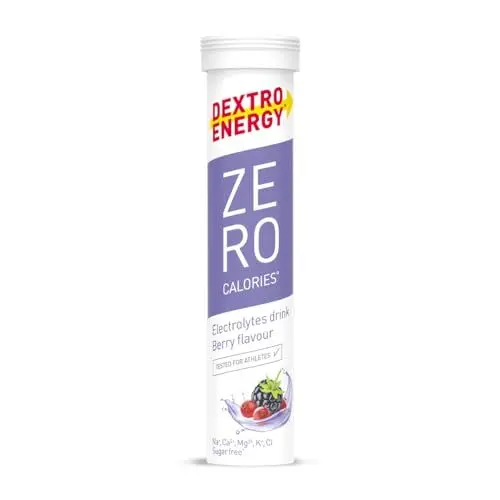 Produktbild: DEXTRO ENERGY ZERO CALORIES BERRY - 12x20 Brausetabletten (12er Pack) - Zusatz von Natrium, Magnesium, Chlorid, Calcium und Kalium für Elektrolyt Getränke, Ergänzung zum Workout, Zuckerfrei, Vegan
