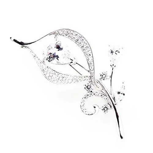 Produktbild: Deyanse Brosche Damen, Silber Blumen Anstecknadel Weiß Marquise Zirkonia kommt mit Edelstahl Kette als Halskette, Breastpin mit Geschenkbox für Damen Frau Mutter, Passt Pullover Mantel Anzug