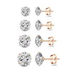 Produktbild: Deyanse Damen Silber Ohrstecker, 4 Paare 925 Sterling Silber Rose Gold Zirkonia Ohrstecker Ohrringe Set, Hypoallergen Unisex Klein Schlafen Knorpel Zirkonia Ohrstecker, Ohrringe Größe in 3, 4, 5, 6mm