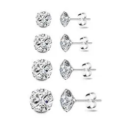 Produktbild: Deyanse Damen Silber Ohrstecker, 4 Paare 925 Sterling Silber Zirkonia Ohrstecker Ohrringe Set, Hypoallergen Unisex Klein Schlafen Knorpel Ohrstecker mit 5A Zirkonia, Ohrringe Größe in 3, 4, 5, 6mm