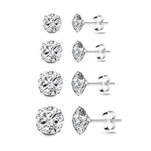 Produktbild: Deyanse Damen Silber Ohrstecker, 4 Paare 925 Sterling Silber Zirkonia Ohrstecker Ohrringe Set, Hypoallergen Unisex Klein Schlafen Knorpel Ohrstecker mit 5A Zirkonia, Ohrringe Größe in 3, 4, 5, 6mm