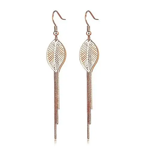 Produktbild: Deyanse Silber Lang Ohrringe Hängend, 925 Sterling Silber Tropfen Baumeln Ohrringe, 85mm Rosegold Hängeohrringe für Damen, Hypoallergen Quaste Ohrhänger Ohrringe mit Blätter Schlangenkette Ohrringe