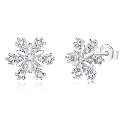 Produktbild: Deyanse Silber Weihnachten Ohrringe Damen, 925 Sterling Silber Weihnachts Ohrstecker, Silber Schneeflocke Ohrstecker mit Zirkonia, 9mm Klein Schlafen Knorpel Ohrstecker zum Weihnachten