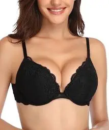 Produktbild: Deyllo Damen Push Up BH mit Blumen Spitze Schalen Bügel BH Gepolstert Elegant(Schwarz,75C)
