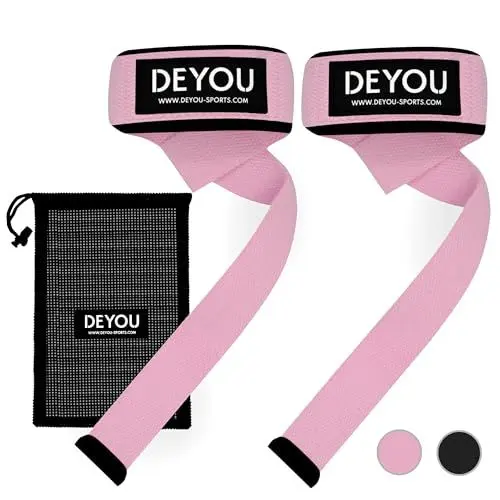 Produktbild: DEYOU Zughilfen für schmale bis mittlere Handgelenke. Profi Wrist Lifting Straps für Frauen und Männer, Krafttraining, Bodybuilding, gepolstert aus Baumwolle. Gym Zubehör für Fitness (rosa)