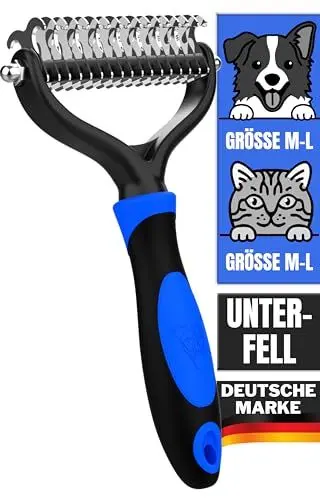 Produktbild: DEZENDO® Unterfellbürste für Hunde & Katzen mit MITTEL- bis LANGHAAR | Tierhaarbürste gegen Verknotungen | Perfekte Fellpflege mit der Katzenbürste & Hundebürste Unterwolle | easy Groom Fellbürste M-L