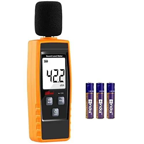 Produktbild: Dezibel Messgerät, Tragbares db Messergerät Schallpegelmessgerät, digitales Geräuschmessgerät, Bereich 30–130 dB(A) dB Messgerät, Geräuschpegelmessgerät, Schallüberwachungstester mit Batterien Gelb