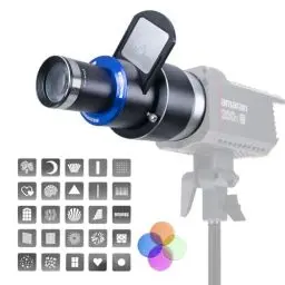 Produktbild: DF DIGITALFOTO Optischer Snoot Bowens Mount Gobo Projektor, Spotvorsatz mit 25 Gobos,Lichtformer für Studio Spotlight, kompatibel mit Aputure Amaran 100X/D 200D/X, Godox SL60 für Portrait,fokussierbar