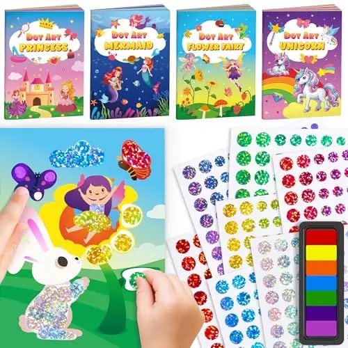 Produktbild: D-FantiX Bastelsets für Kinder, Dot Art Aktivität Kit mit Stempelkissen, DIY Punkt Aufkleber Kunst Bastelaktivität für Jungs Mädchen im Alter von 3 4 5 6 7 8 9 Jahren Partybevorzugungs