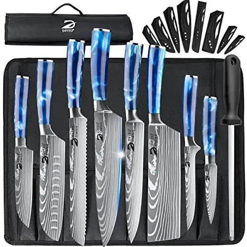 Produktbild: Dfito Küchenmesser Set mit Rolltasche, 8-teiliges professionelles Messerset, High Carbon Edelstahl Küchenchef Messerset, Extrem Scharf Profi Kochmesser Set