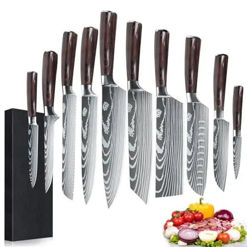 Produktbild: Dfito Messerset, 10-teiliges Küchenmesser Set mit Messerlängen 9,5-20cm Extrem Scharf mit Griffen für Profiköche und Anfänger Gleichermaßen Edelstahl Kochmesser Profi Messer